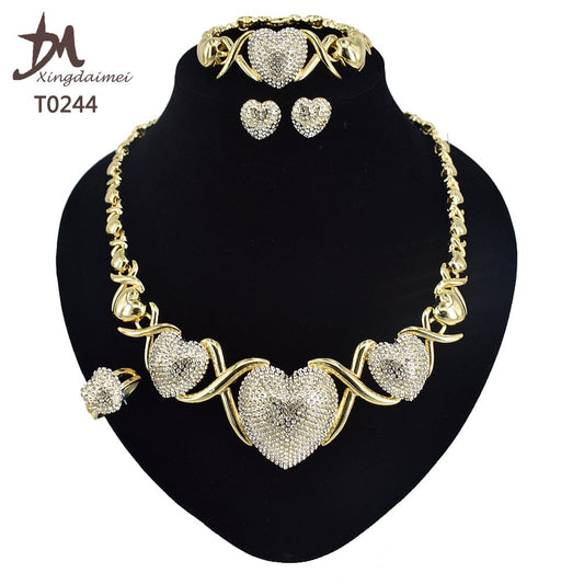 8 / 18k gold T0244 New big heart XO jewelry set hot sale wedding High quality 18K gold plated jewelry set