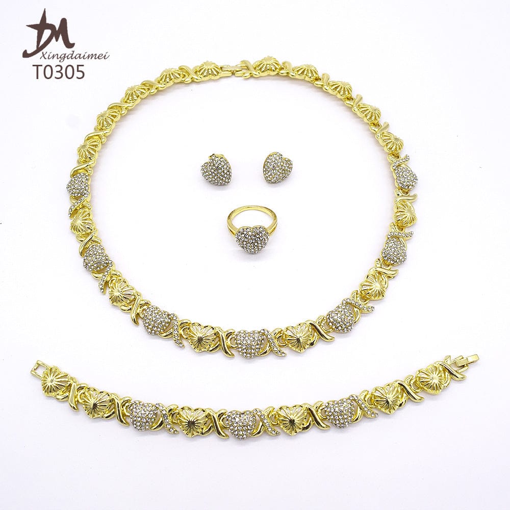 8 / 18k T0305 High quality gold Plating jewelry women jewelry set 18k gold plating Diamond XOXO jewelry set