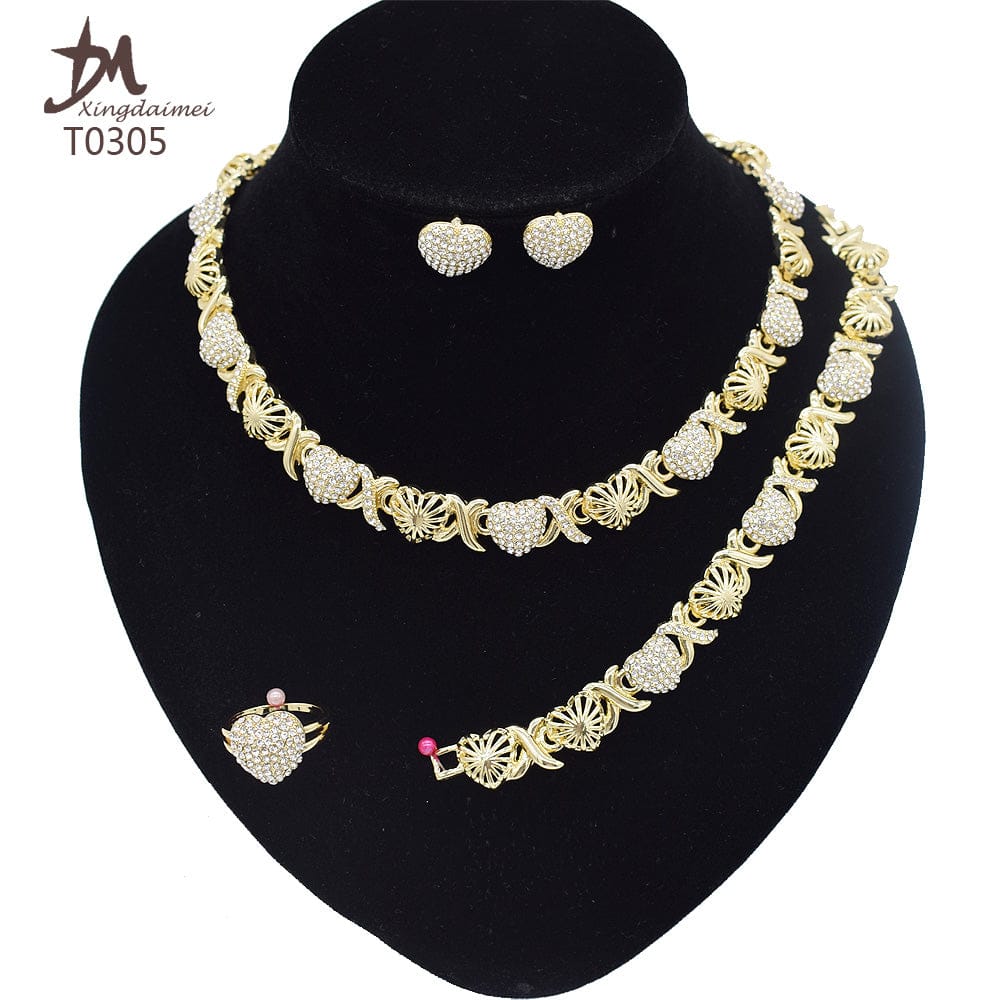 8 / 18k T0305 High quality gold Plating jewelry women jewelry set 18k gold plating Diamond XOXO jewelry set