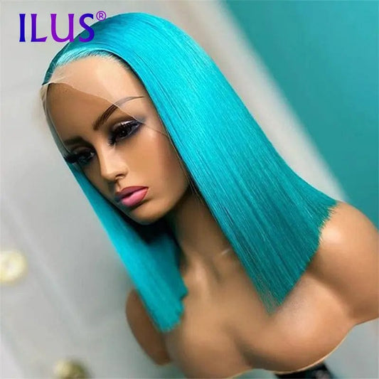 8 Inches / 028# Hot Sale Free Shipping Colored Short Bob Wig Straight Pink/Bule/T4613 150% Lace Front Human Hair Wigs For Black Women Brazilian