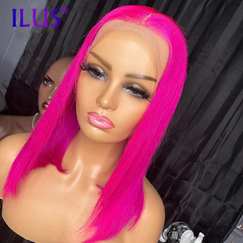 8 Inches / 052# Hot Sale Free Shipping Colored Short Bob Wig Straight Pink/Bule/T4613 150% Lace Front Human Hair Wigs For Black Women Brazilian