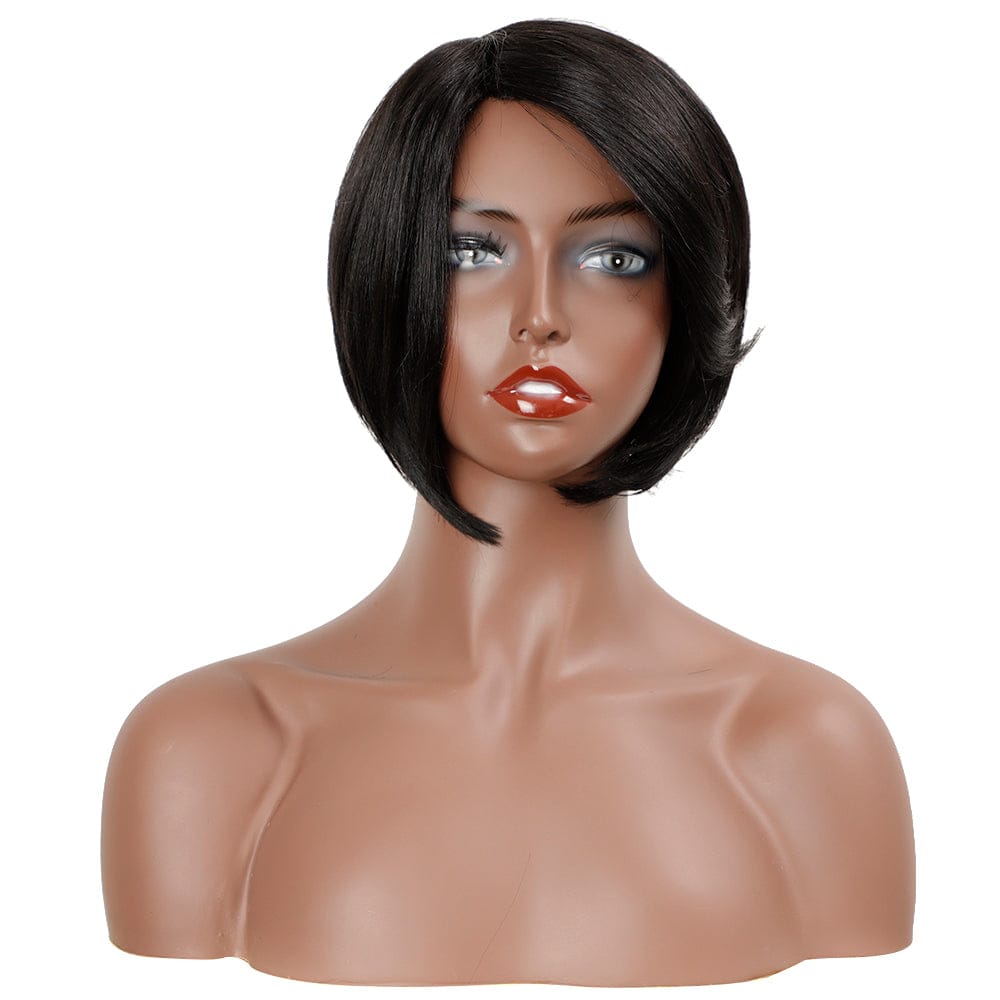 8 Inches / 1B cheap dark green bob wig sleek wholesale hot selling heat resistant made machine wig straight bob synthetic hair wig for women