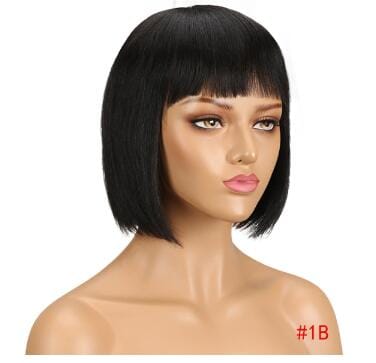 8 Inches / 1B Sleek Wholesale Straight Bob Wig Brazilian Remy Hair Human Hair Wigs For Women Ombre Color Full Machine Made Wig With Bang