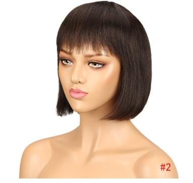 8 Inches / 2 Sleek Wholesale Straight Bob Wig Brazilian Remy Hair Human Hair Wigs For Women Ombre Color Full Machine Made Wig With Bang