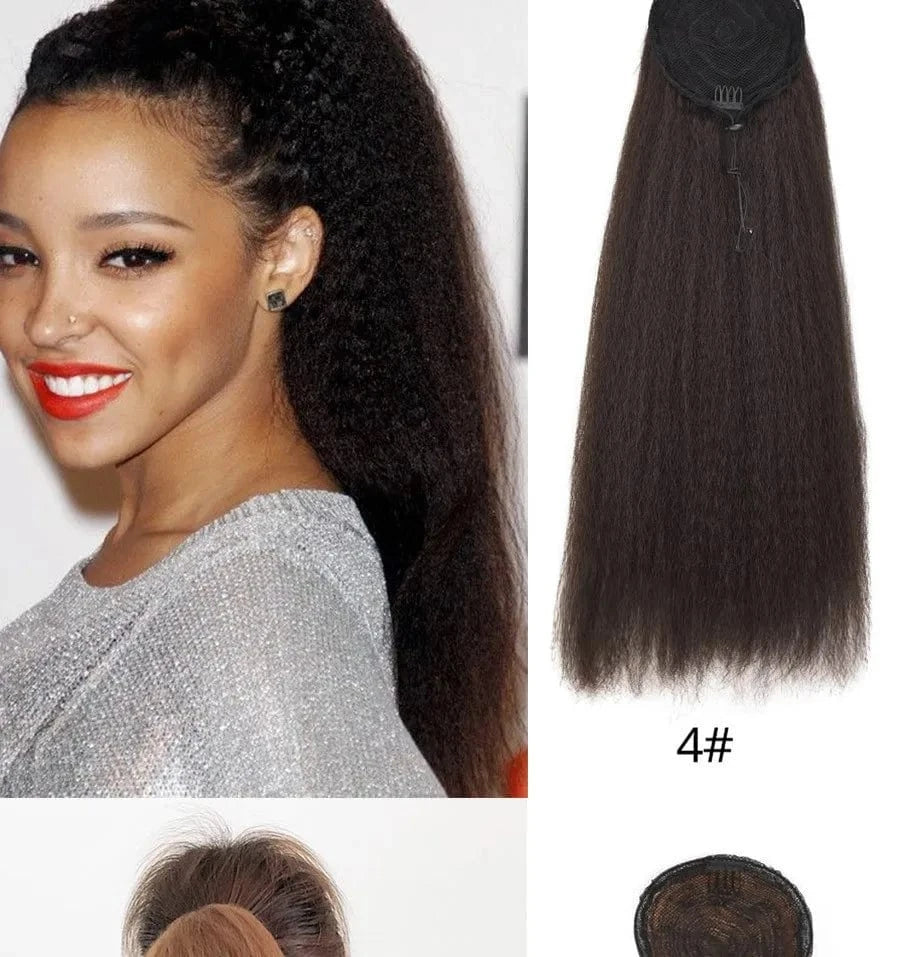 8 Inches / #4 Kinky Straight Drawstring Ponytails for Women Kinky Ponytail human hair Clips in Ponytail Extension