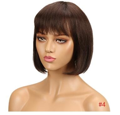 8 Inches / 4 Sleek Wholesale Straight Bob Wig Brazilian Remy Hair Human Hair Wigs For Women Ombre Color Full Machine Made Wig With Bang