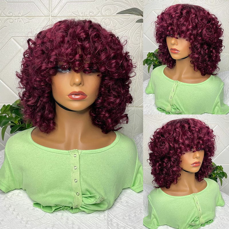8 Inches / 99J Color 12A Machine Made Wig New Deep Curly Wave