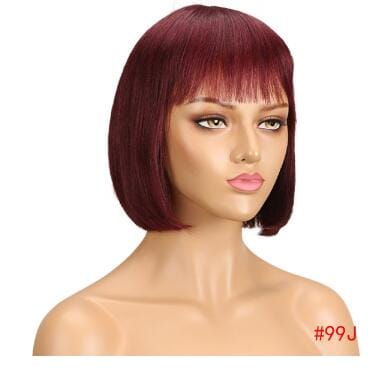 8 Inches / 99J Sleek Wholesale Straight Bob Wig Brazilian Remy Hair Human Hair Wigs For Women Ombre Color Full Machine Made Wig With Bang