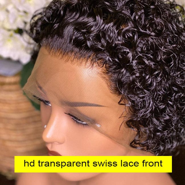 8 Inches / black Perruque Pixie Cut Wig Human Hair Coupe Courte Natural Color Curly Wave Bleached Knots 13x4 Lace Frontal Wig with Baby Hair