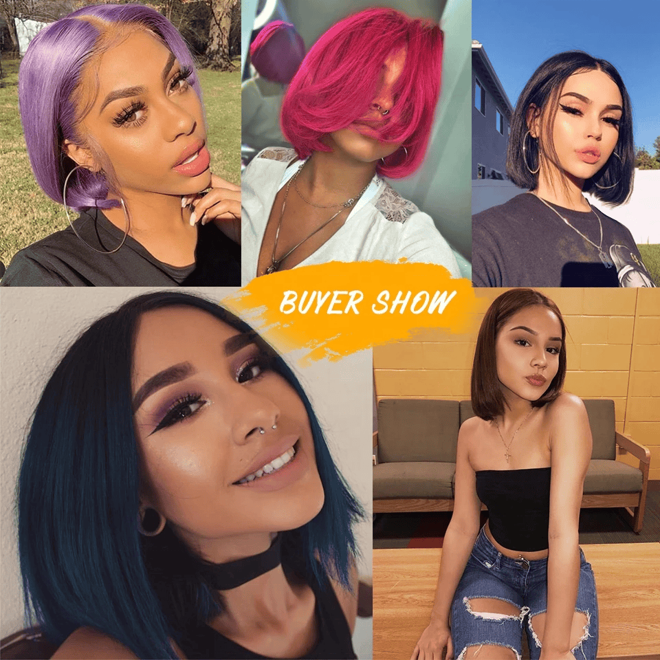 8 Inches / black Sleek Straight Short Bob Wigs Hot Sell Best Human Hair Wigs Middle Part Brazilian Remy Hair HD Lace Front Wigs Human Hair
