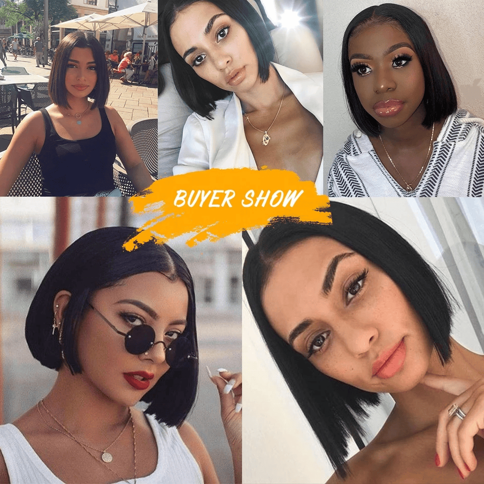 8 Inches / black Sleek Straight Short Bob Wigs Hot Sell Best Human Hair Wigs Middle Part Brazilian Remy Hair HD Lace Front Wigs Human Hair