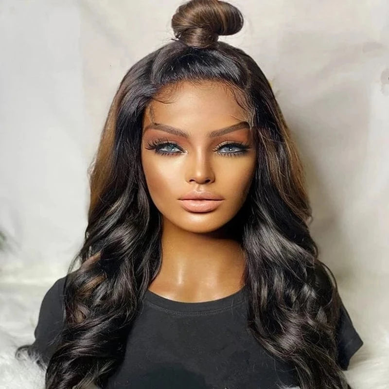 8 Inches / Brown Highlight Color Raw Virgin 100% Human Hair Super Natural Look 150% Density Brown Highlight Color Loose Wave  Transparent Lace Front Wigs
