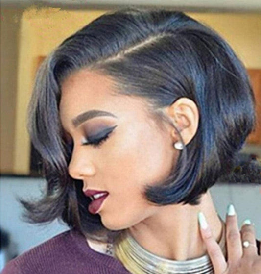 8 Inches / color 1 Pixie Cut Wigs Natural Black Color European Human Hair With Glueless Transparent Lace Front Wig