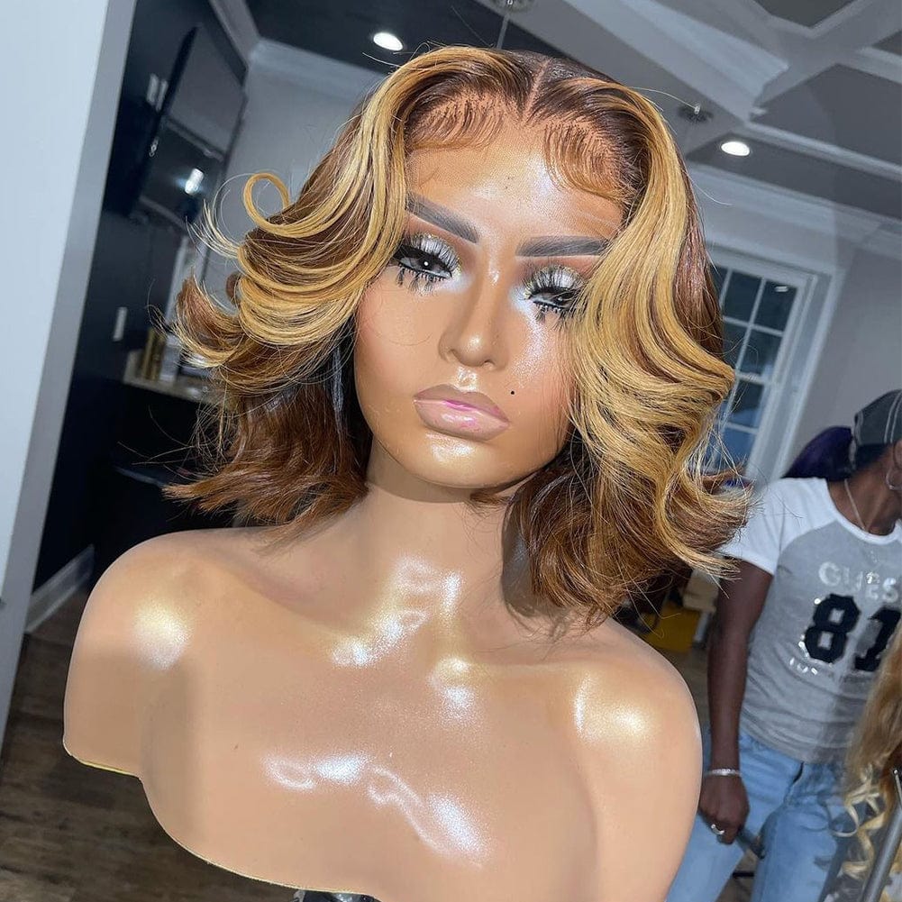 8 Inches / Color 6 Wholesale Short Bob Wigs Ginger Black Deep Wave 13*4 Lace Front Human Raw Hair Wigs for Black Women