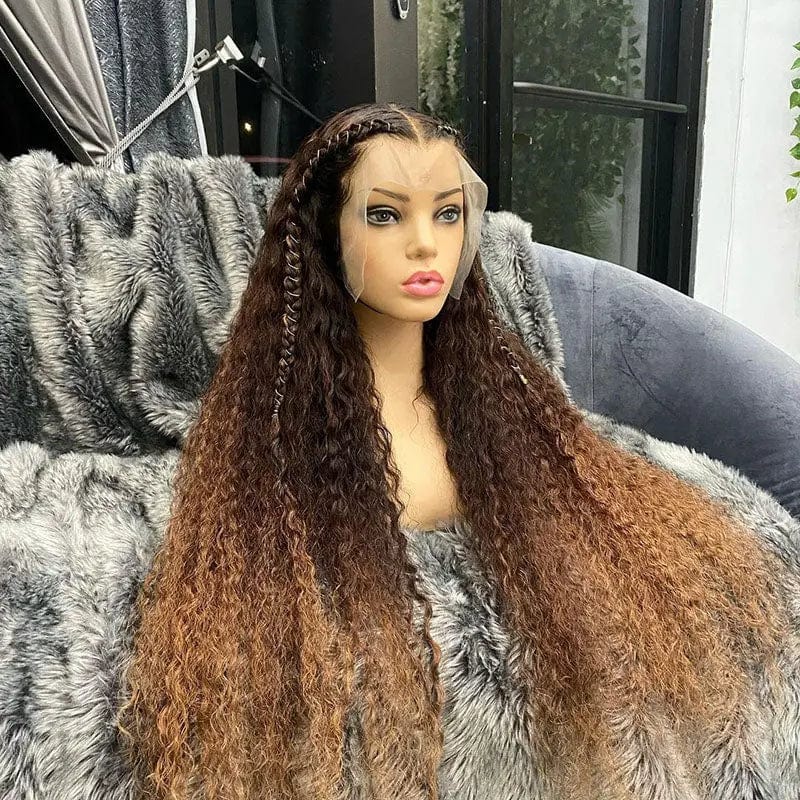 8 Inches / # Color1 High Density Brown Color Ombre Wig Deep Curly Texture Pre Plucked Cuticle Aligned Human Hair Lace Front Wigs