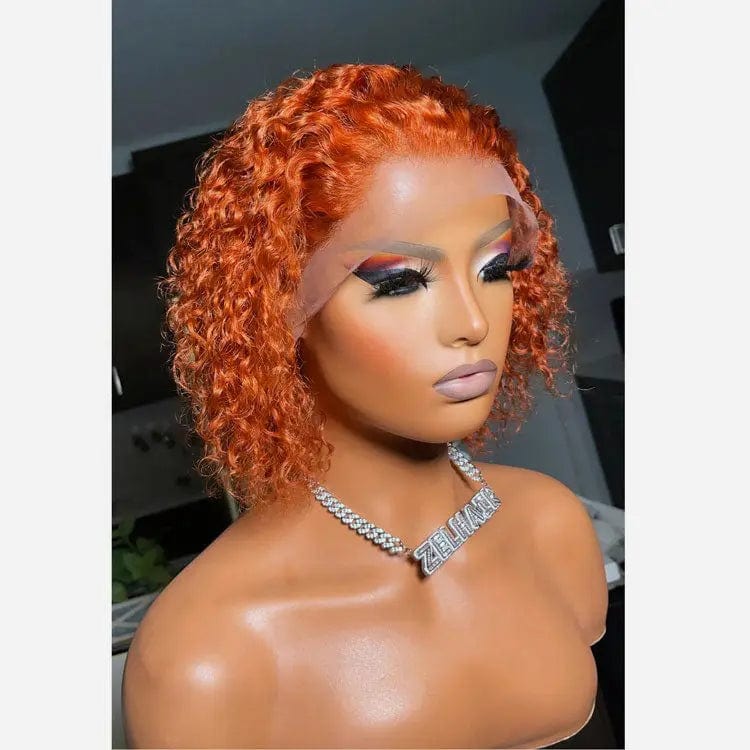 8 Inches / # Color3 Full Virgin Human Hair Natural Black Color Kinky Curly Wig Short Pixie Pre Plucked Cuticle Aligned Lace Front Wigs