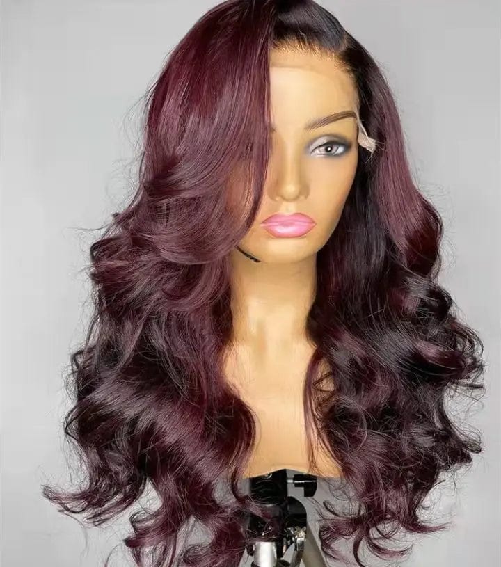 8 Inches / Deep Burgundy Allure Romance Wavy Wigs Burgundy Color Loose Hair