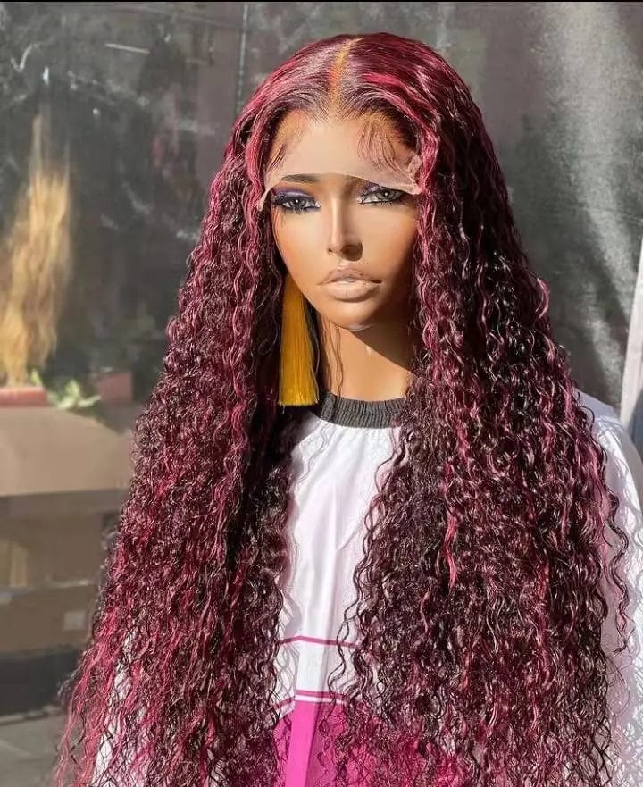 8 Inches / Deep Curly Allure Romance Wavy Wigs Burgundy Color Loose Hair