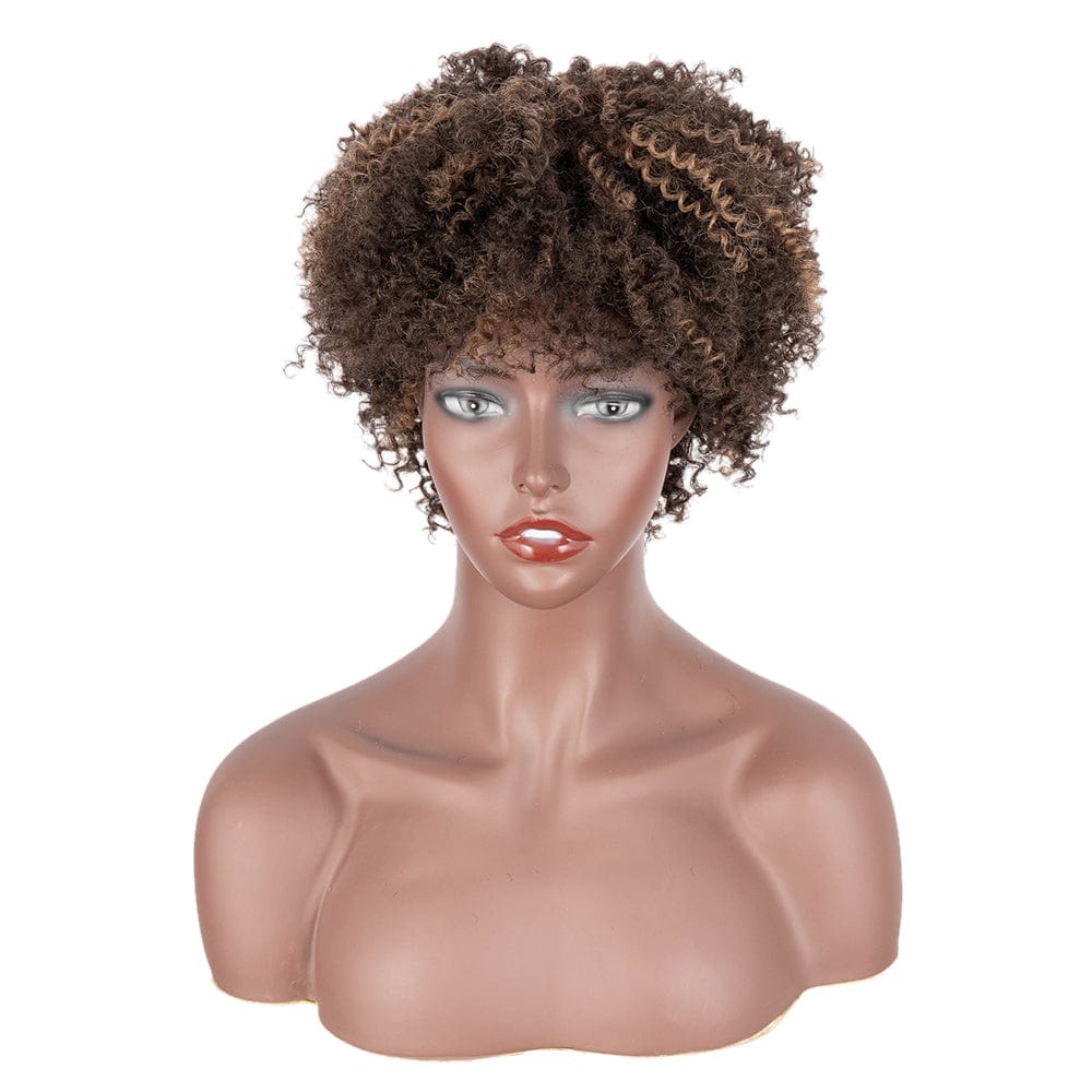 8 Inches / F4/27 Afro kinky curl cosplay short wig Sleek wholesale cheap heat resistant fiber made machine wig Afro kinky curl Synthetic hair wig