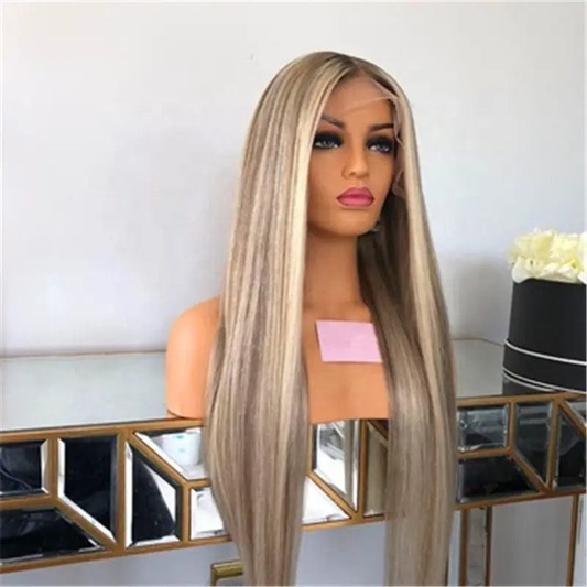 8 Inches / Highlight Ombre Honey Blonde Color Highlight Ombre Honey Blonde Silky Straight Cuticle Aligned Virgin Human Hair Lace Front Wigs