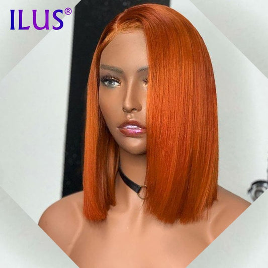8 Inches / Orange Hot Sale Free Shipping Short Bob Wigs Straight Orange Ginger Colored HD Lace Front Human Hair Wigs For Black Women Human Hair