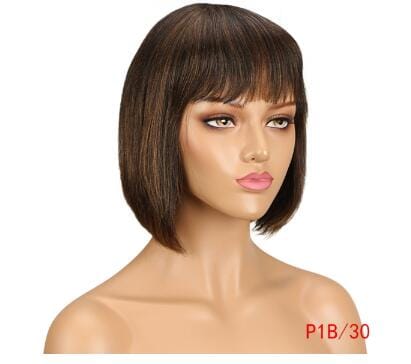 8 Inches / P1B-30 Sleek Wholesale Straight Bob Wig Brazilian Remy Hair Human Hair Wigs For Women Ombre Color Full Machine Made Wig With Bang
