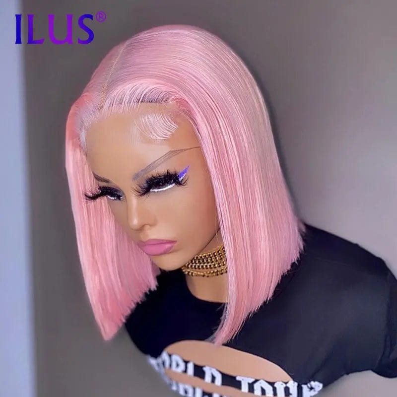 8 Inches / Pink Hot Sale Free Shipping Bob Wig Straight Purple /T4/613 Pink Colored 150 HD Lace Front Human Hair Wigs For Black Women Human Hair