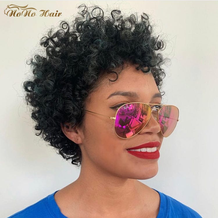 8 Inches / pix cut wig Wholesale Natural Color Brazilian Remy Hair 100% Human Hair Wig Curly Short Pixie Cut Wigs For Black Women