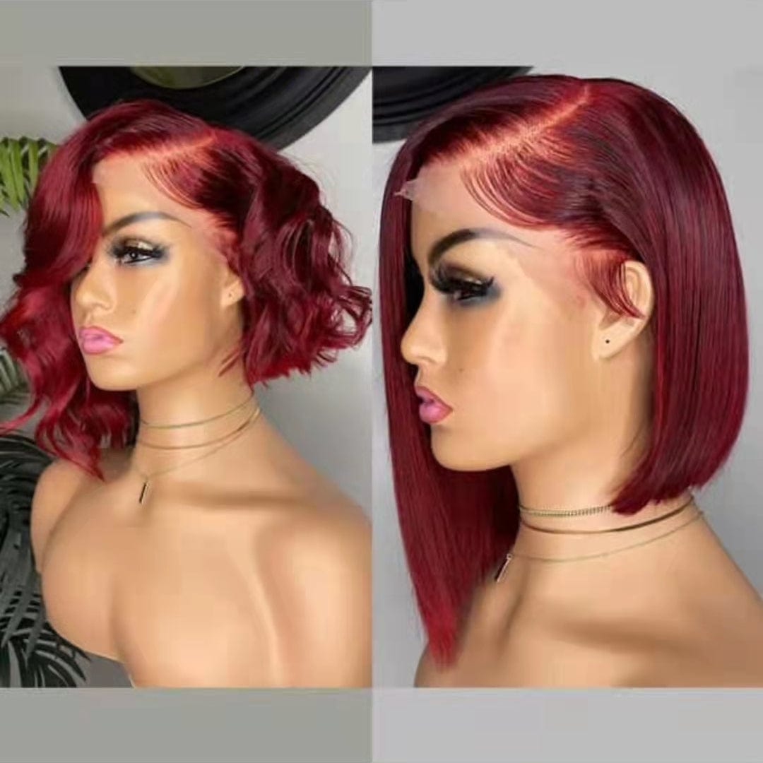 8 Inches / Straight bob 2 Red Wave Cut Bob Side Part Short Wig Virgin Colorful Cuticle Aligned Human Hair HD Lace Front Wigs