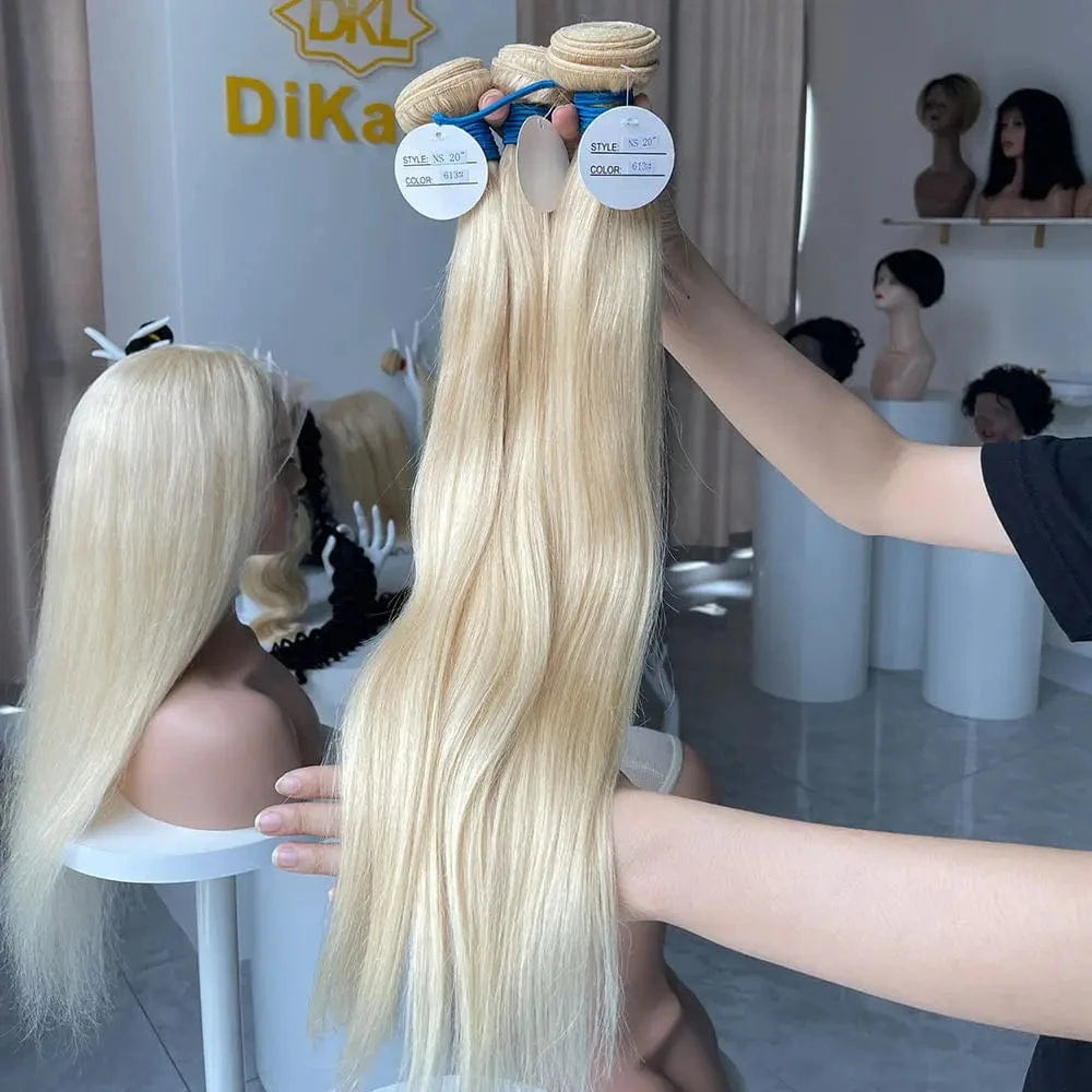 8 Inches / Straight hair DKL Mink Brazilian Body Wave 1B 613 Blonde Ombre Color Virgin Human Hair Bundles With Closure