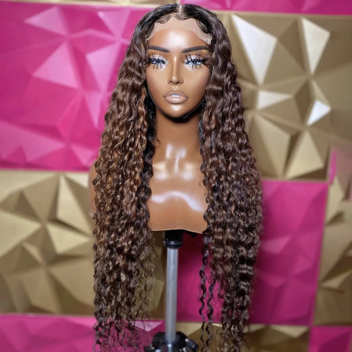 8 Inches / # style1 Raw Virgin Hair Wig Brown Highlight Color Deep Curly Pre Plucked With Baby Hair Cuticle Aligned Lace Front Wig