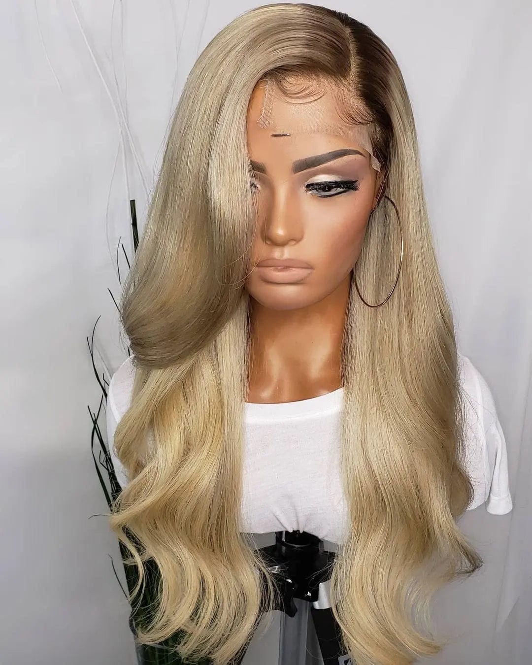 8 Inches / # style2 Glueless Blonde Ombre Color Natural Wave Wig Pre Plucked Natural Hairline Cuticle Aligned Lace Front Wigs