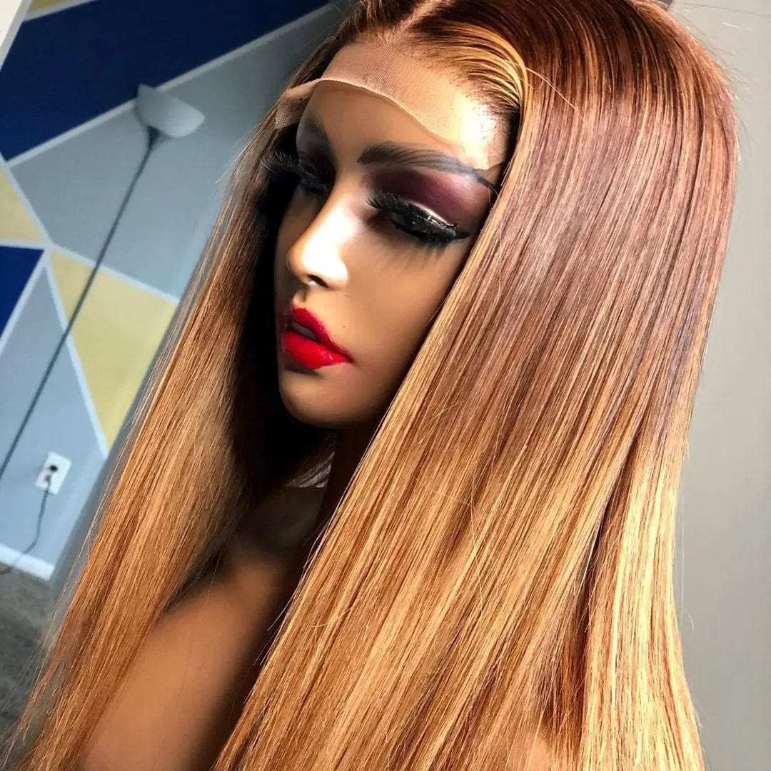 8 Inches / # style2 Long Inches Straight Human Hair Brown Ombre Color Bleached Knots Cuticle Aligned Brazilian Hair Lace Front Wigs