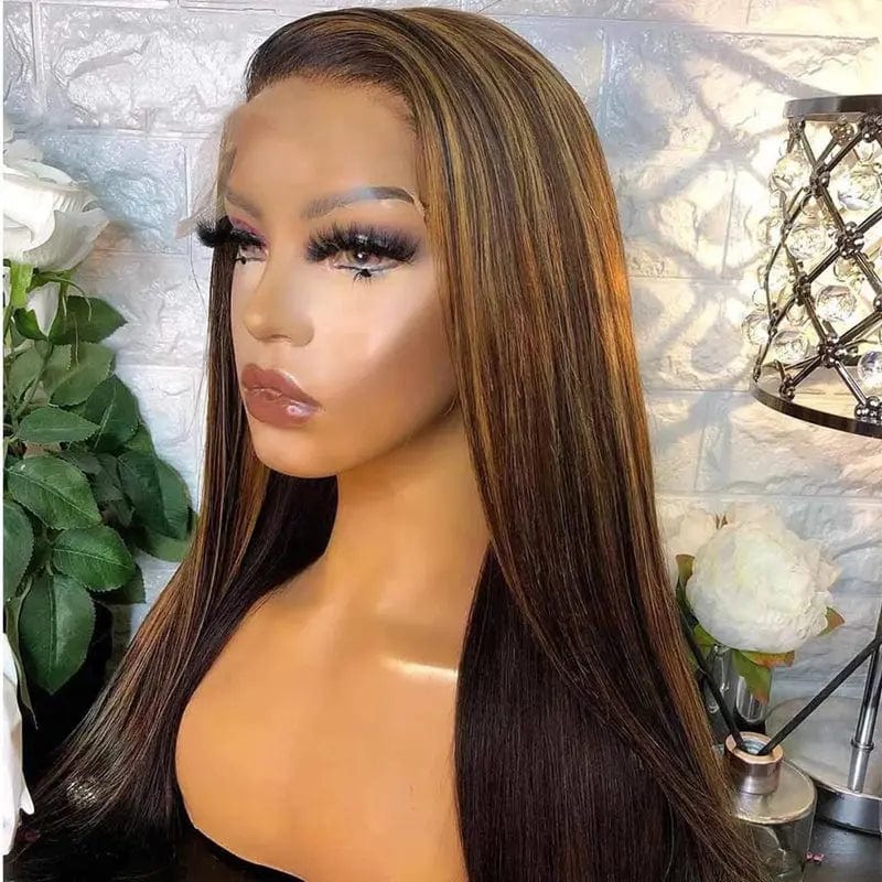 8 Inches / # style4 Long Inches Straight Human Hair Brown Ombre Color Bleached Knots Cuticle Aligned Brazilian Hair Lace Front Wigs