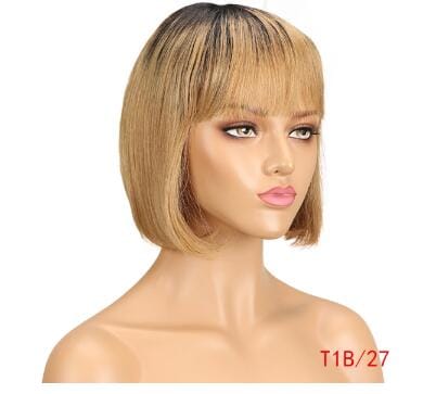 8 Inches / TT1B-27 Sleek Wholesale Straight Bob Wig Brazilian Remy Hair Human Hair Wigs For Women Ombre Color Full Machine Made Wig With Bang