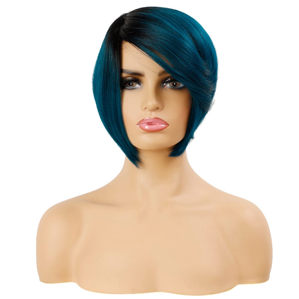 8 Inches / TT1B/DTEAL high temperature synthetic wig sleek wholesale cheap heat resistant made machine wig straight bob synthetic hair wig for women