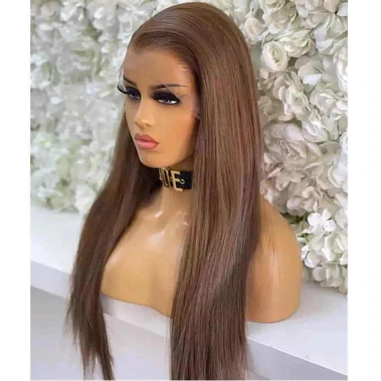 8 Inches / Wig 2 Qingdao Wig Small Knots 150% Density Reddish Brown Color Virgin Remy Cuticle Aligned Human Hair Lace Front Wigs