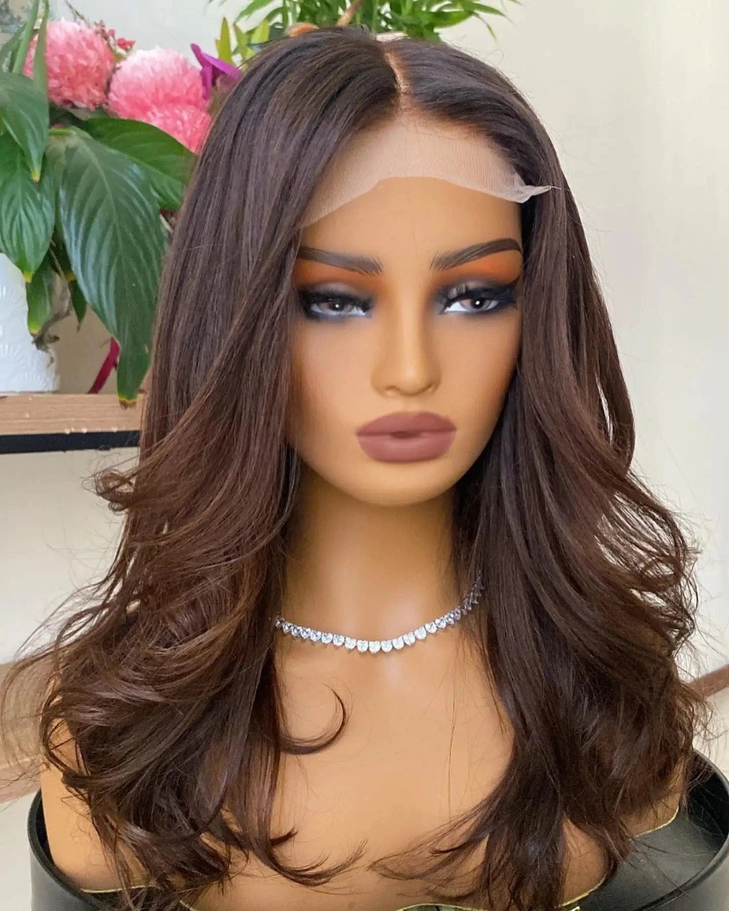 8 Inches / Wig 2 Thick Full 250% Density Dark Brown Color Loose Wave Virgin Brazilian Human Hair Invisible Knots Swiss Lace Front Wigs