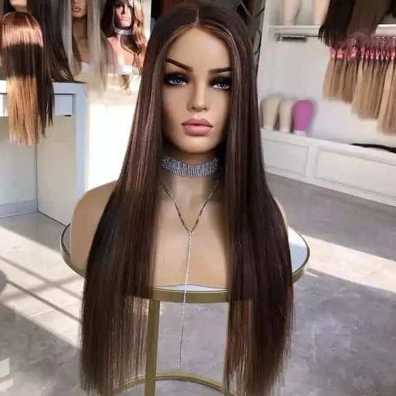8 Inches / Wig 4 Qingdao Wig Small Knots 150% Density Reddish Brown Color Virgin Remy Cuticle Aligned Human Hair Lace Front Wigs