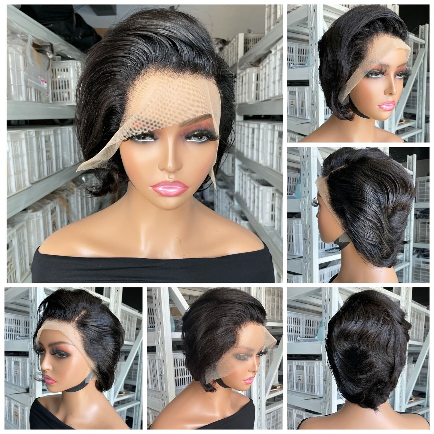 8 Inches / XY-03 Mayqueen Wholesale Human Hair Super Double Drawn Bob Straight With Bang  Natural Ombre Color Closure Lace Frontal Wigs For Black