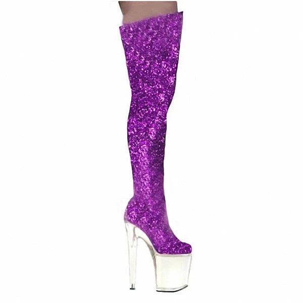 8 / Purple 20cm Club shoes boots waterproof Taiwan round head ultrahigh small clubs with the party stage model pole dancing knee-high boots