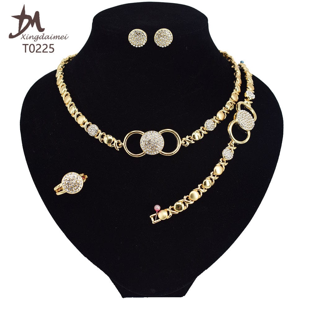 8 / T0225 T0245 High quality gold Plating jewelry women jewelry set 18k gold plating Diamond XOXO jewelry set