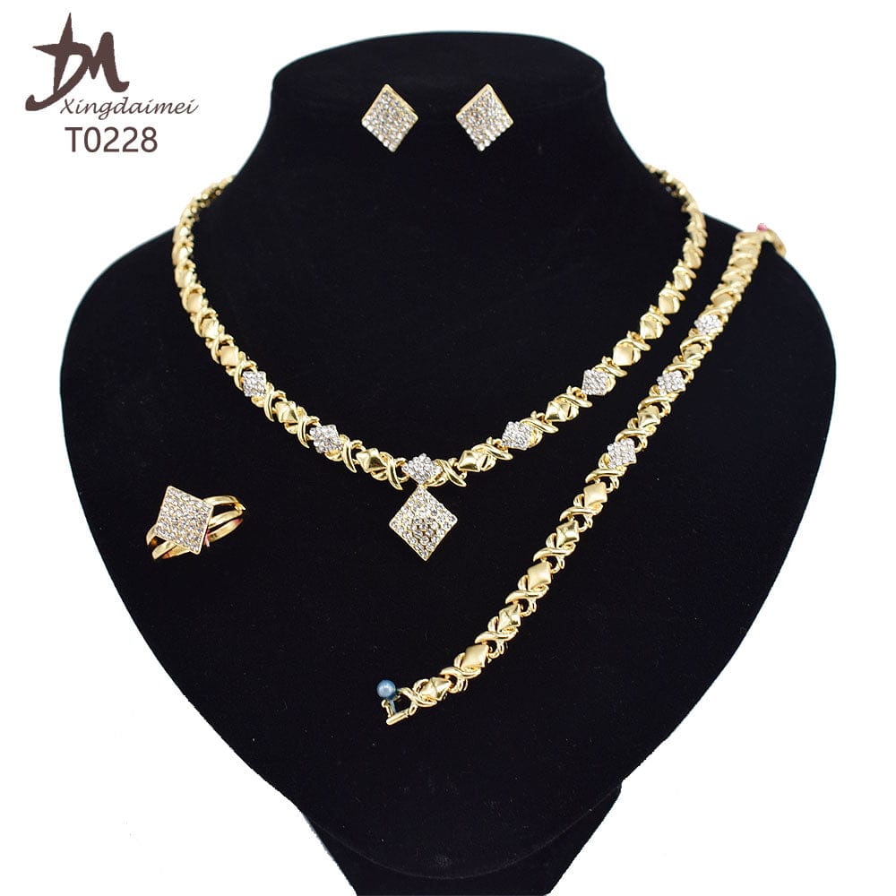 8 / T0228 T0245 High quality gold Plating jewelry women jewelry set 18k gold plating Diamond XOXO jewelry set