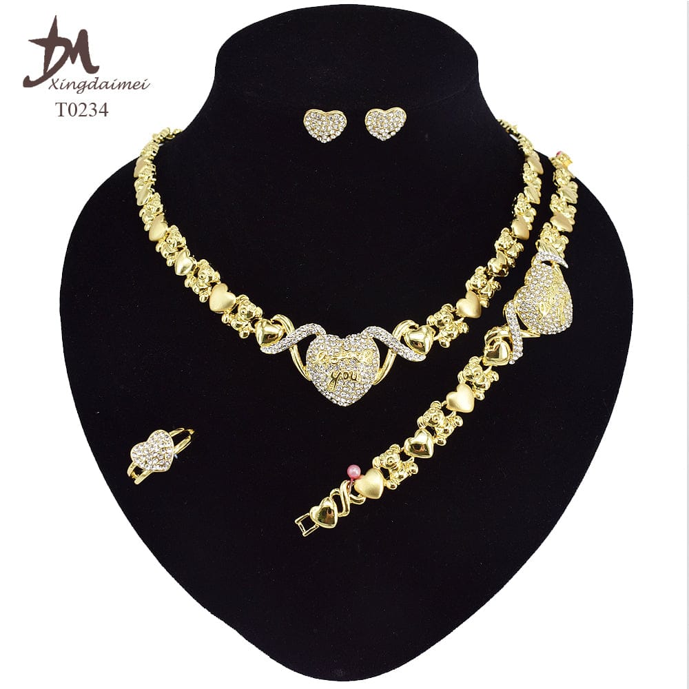 8 / T0234 T0245 High quality gold Plating jewelry women jewelry set 18k gold plating Diamond XOXO jewelry set