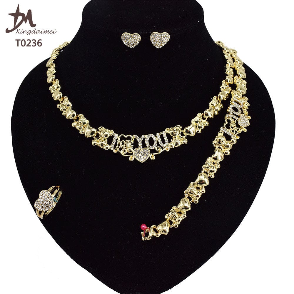 8 / T0236 T0245 High quality gold Plating jewelry women jewelry set 18k gold plating Diamond XOXO jewelry set