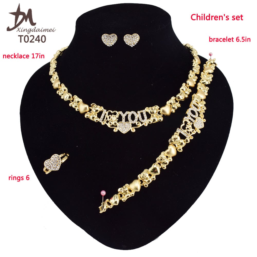 8 / T0240 T0238 High quality 18K gold-plated X teddy bear kids jewelry set