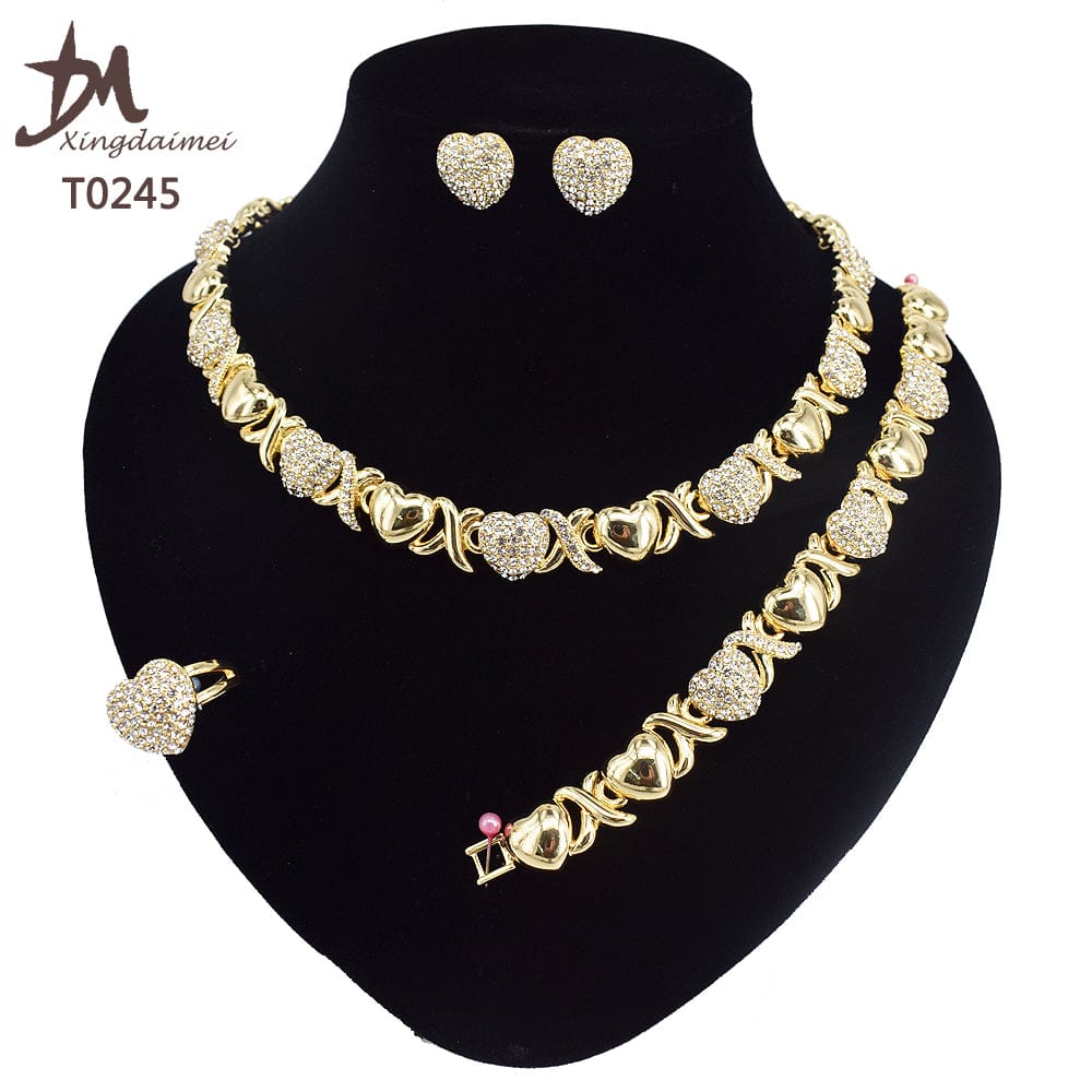 8 / T0245 T0245 High quality gold Plating jewelry women jewelry set 18k gold plating Diamond XOXO jewelry set