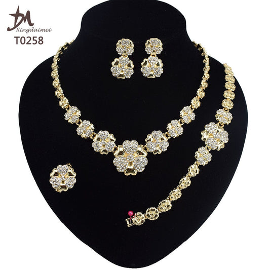 8 / T0258 T0258 Wholesale Fashion Women's 18K gold plated 4piece flower jewelry set gold set fashion jewelry
