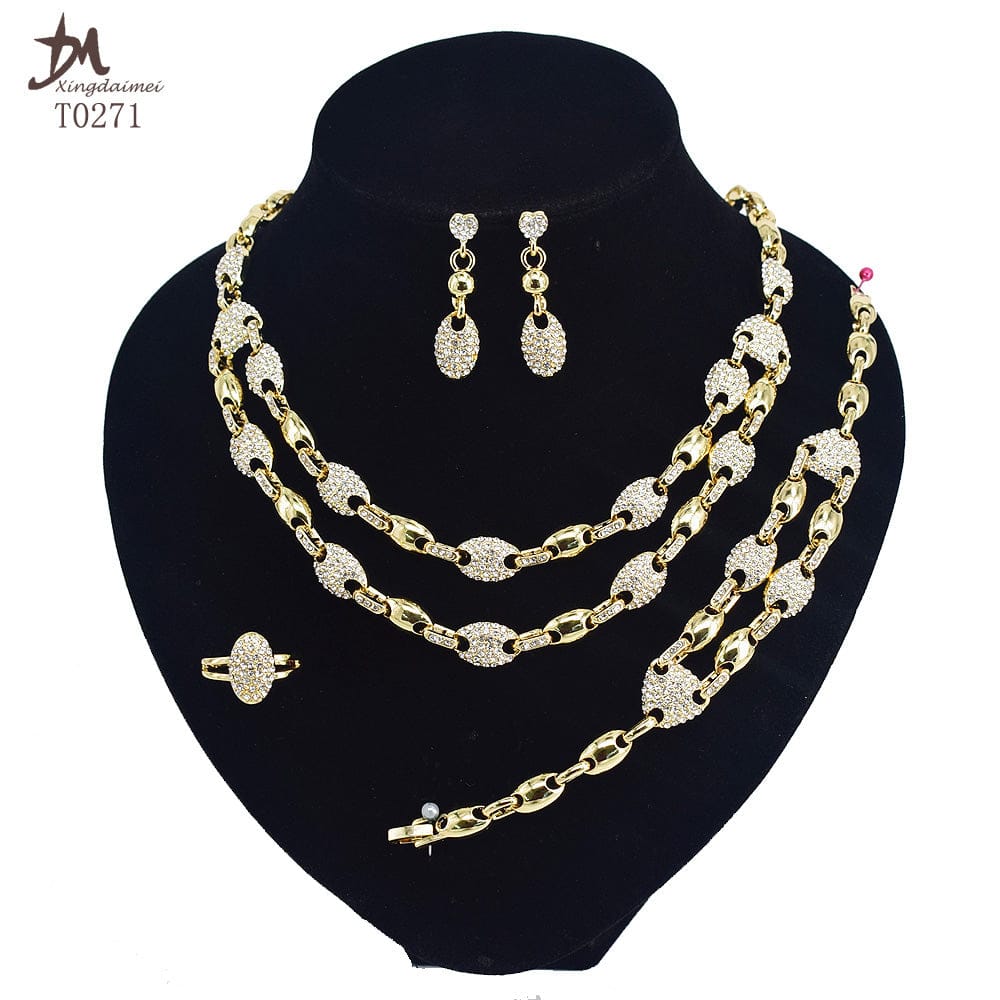 8 / T0271 T0245 High quality gold Plating jewelry women jewelry set 18k gold plating Diamond XOXO jewelry set