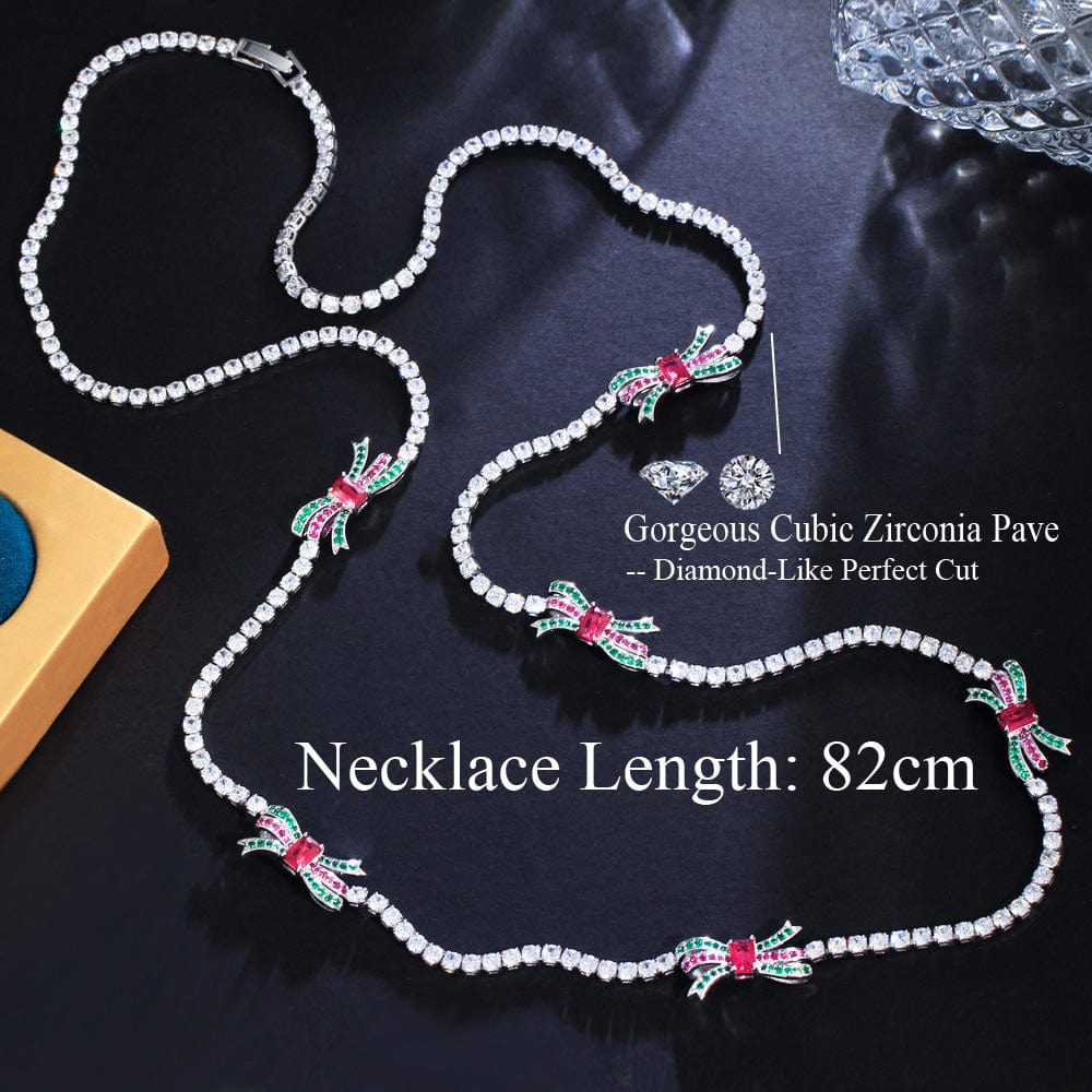 82 cm / DZ0085 Top Shiny Round Cubic Zirconia Stones Long Sweater Chain Link Necklace for Women Engagement Wedding Party Jewelry Gift